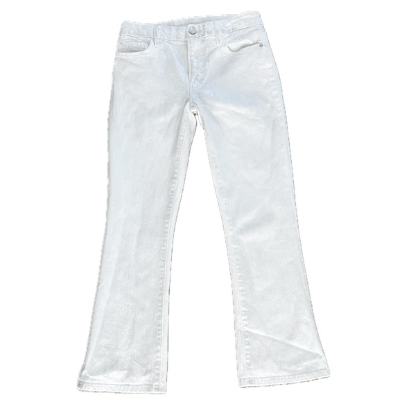 🎄🥂 FRAME Le Crop Mini Boot Jeans | Chrome Blanc Sparkle Iridescent Holiday | 25 - Picture 1 of 9